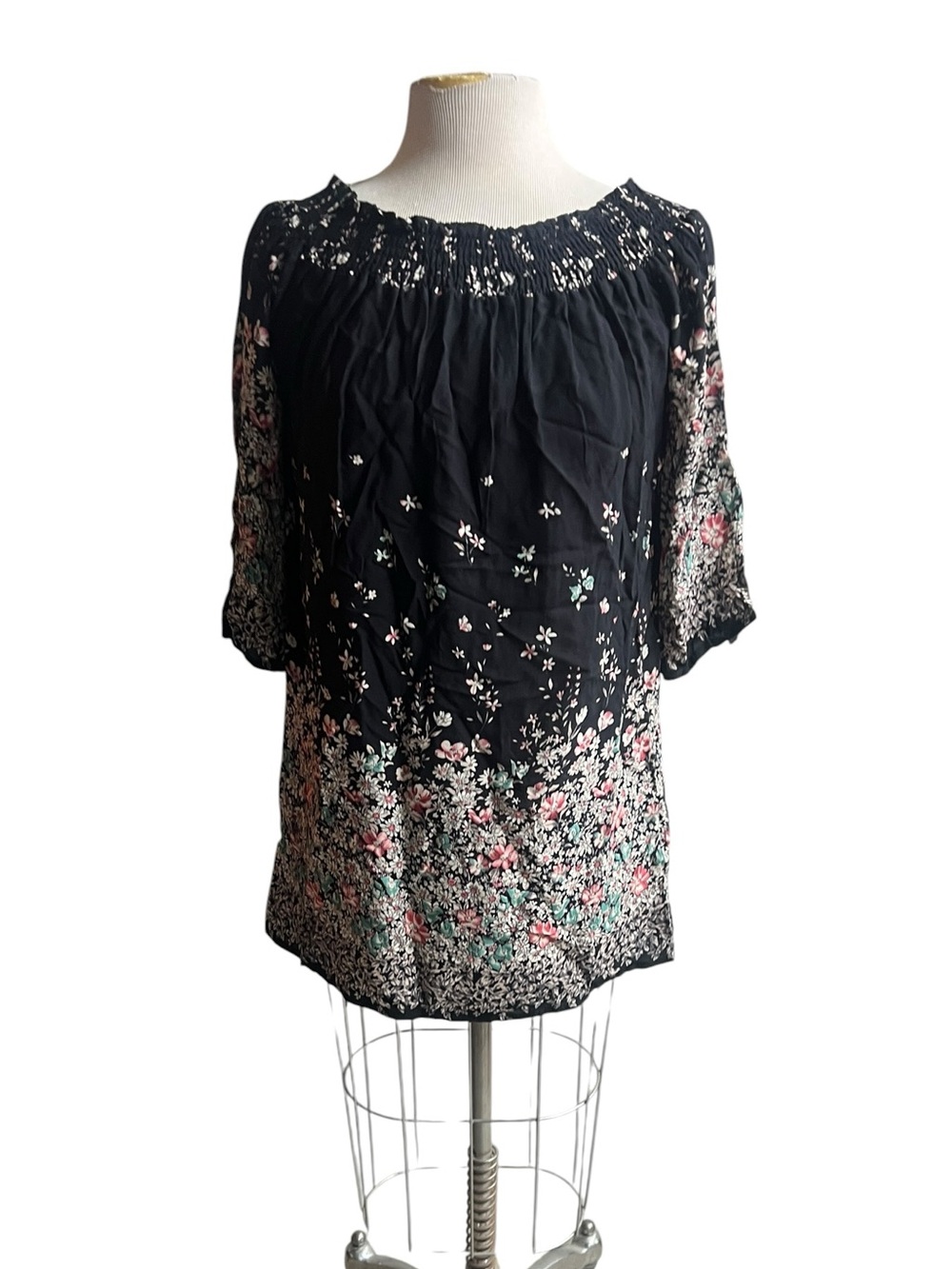 Molly Bracken S/M Black Floral Peasant Blouse